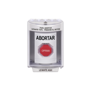 Botón de Abortar, Bocina de Advertencia Integrada, Texto en Español, Tapa Protectora de Policarbonato Súper Resistente con Espaciador, Restablecimiento con Llave