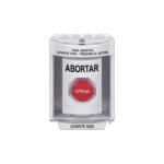 Botón de Abortar, Bocina de Advertencia Integrada, Texto en Español, Tapa Protectora de Policarbonato Súper Resistente con Espaciador, Restablecimiento con Llave
