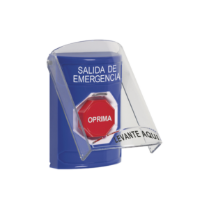 Botón de Salida de Emergencia, Texto en Español, Tapa Protectora de Policarbonato Súper Resistente, Restablecimiento con Llave