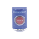 Botón Multipropósito, Color Azul, De Superficie, Con Tapa De Policarbonato, Con Bocina Pre Alarma, Para Interior, Llave Para Restablecer, Texto De Emergencia, Ingles - Image 2