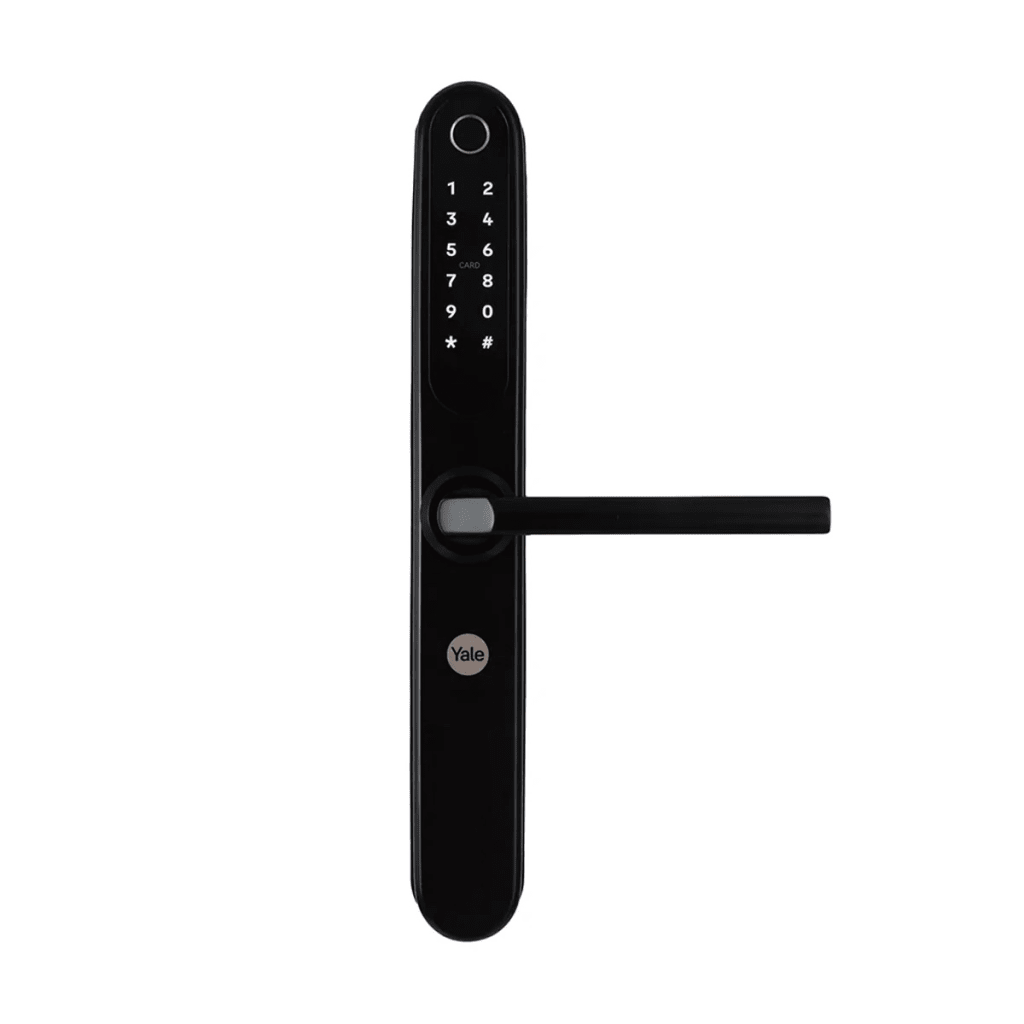 Cerradura Eléctrica Digital Yale YSD100 / Mecanismo 2885 Negro / HUB Yale Connect / 100 Códigos y Huellas / 3 Tarjetas Proximidad / Compatible Alexa y Google / Para Perfiles Aluminio 1"