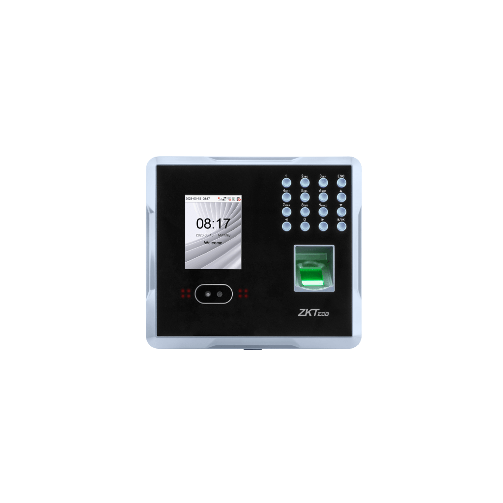 Terminal Multi-Biométrica de Asistencia y Control de Acceso / Reconocimiento Facial, Huella y Tarjeta / 2,000 Usuarios / 1,500 Rostros / 2,000 Huellas / 100,000 Eventos / TCP/IP Wi-Fi USB / ADMS / Pantalla 2.8" TFT