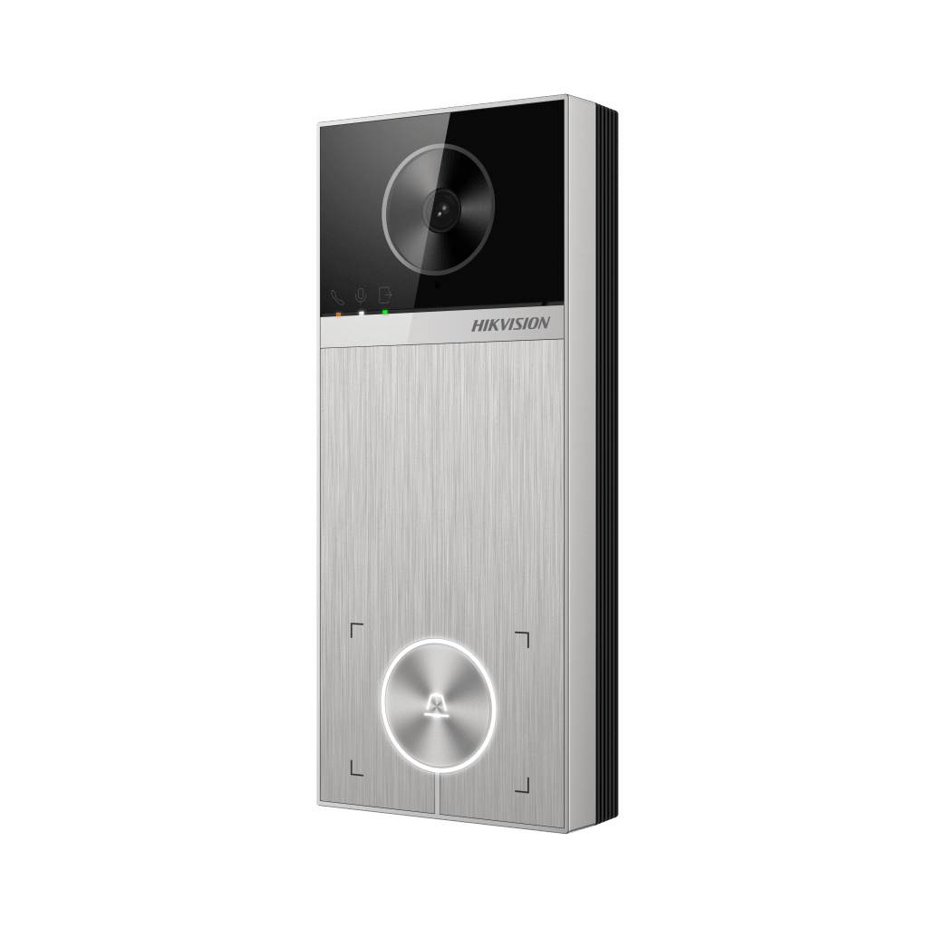 Videoportero / 4 Megapixel / Ángulo de Visión 150° / Control de 2 Cerraduras / Desbloqueo por Tarjeta, Hik-Connect y Estación Interior / IP65 / PoE IEEE802.3at / Compatibilidad ONVIF / H.265