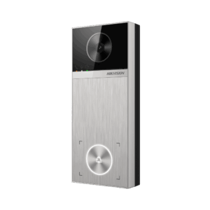Videoportero / 4 Megapixel / Ángulo de Visión 150° / Control de 2 Cerraduras / Desbloqueo por Tarjeta, Hik-Connect y Estación Interior / IP65 / PoE IEEE802.3at / Compatibilidad ONVIF / H.265