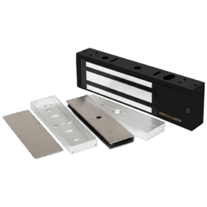 Kit Para Control de Acceso Incluye Chapa Magnética de 1200 Lbs Color Negro / Montaje En "U" Para Puerta de Cristal /  Uso Interior / Certificación UL / Diseño Elegante