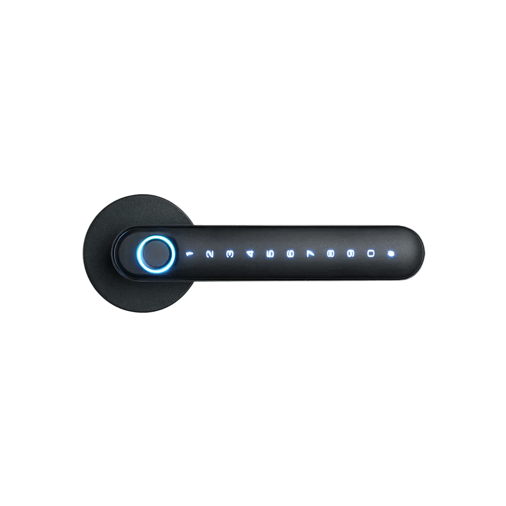Cerradura de Palanca Inteligente / Entrada Sin Llave / Huella Dactilar + Código + Tarjeta / BLE 5.0 / App NGTeco Home / 100 Usuarios / Aleación de Aluminio Negro / Para Puertas 30-60 mm