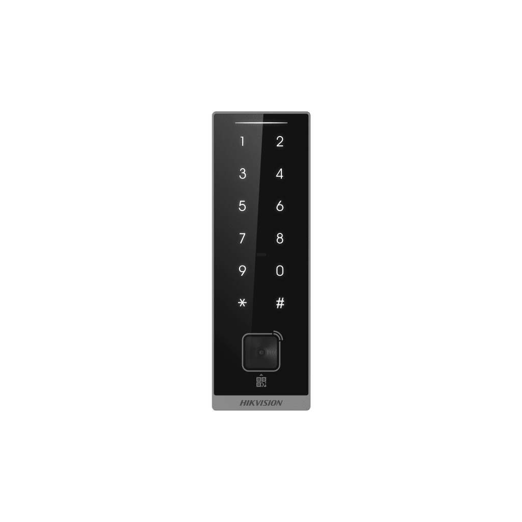 Teclado Esclavo con Lector de Tarjetas Virtuales Bluetooth y Códigos QR / Tarjetas MIFARE y PROX EM / Contraseñas / RS-485 Wiegand OSDP / Frecuencias 13.56 MHz y 125 KHz / Autenticación Tarjeta PIN QR Bluetooth / Táctil